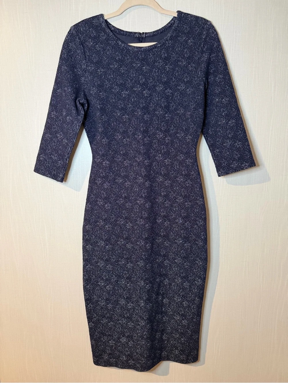 Reiss x Nineteen Seventy-One Navy Metallic Printed Sheath Bodycon Dress 8